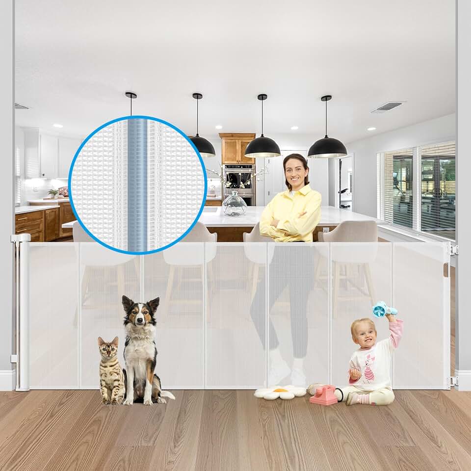 Tall and wide retractable baby and pet gate