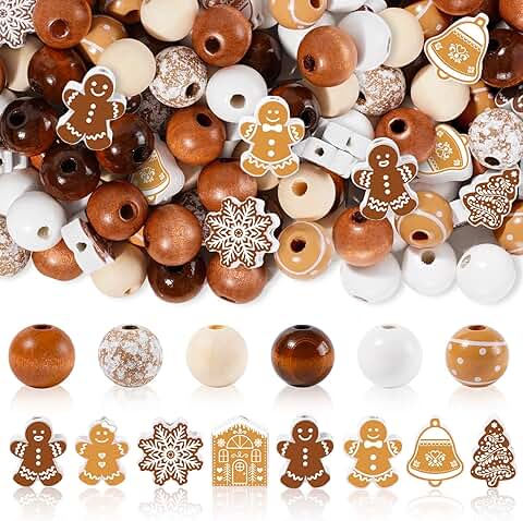 200 Christmas Wooden Beads for Crafts and Decor