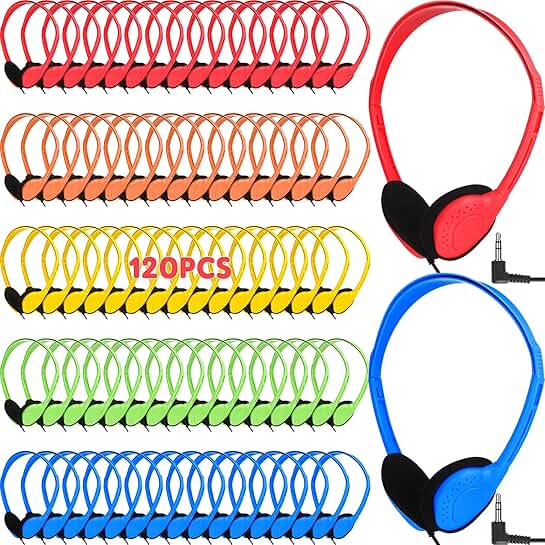 120 Kids Classroom Headphones Set for Students and Teens