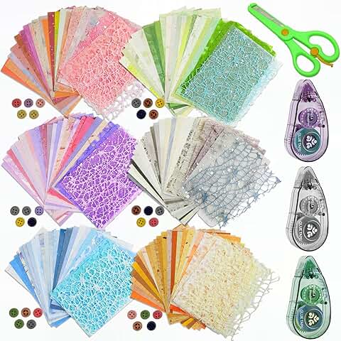 Set of 156 textured scrapbook papers and mesh fabric, 6 packs