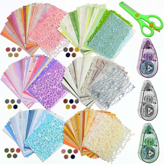 Set of 156 textured scrapbook papers and mesh fabric, 6 packs