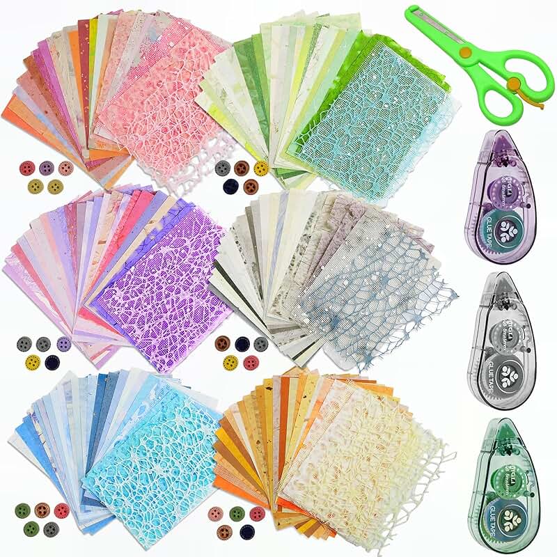 Set of 156 textured scrapbook papers and mesh fabric, 6 packs