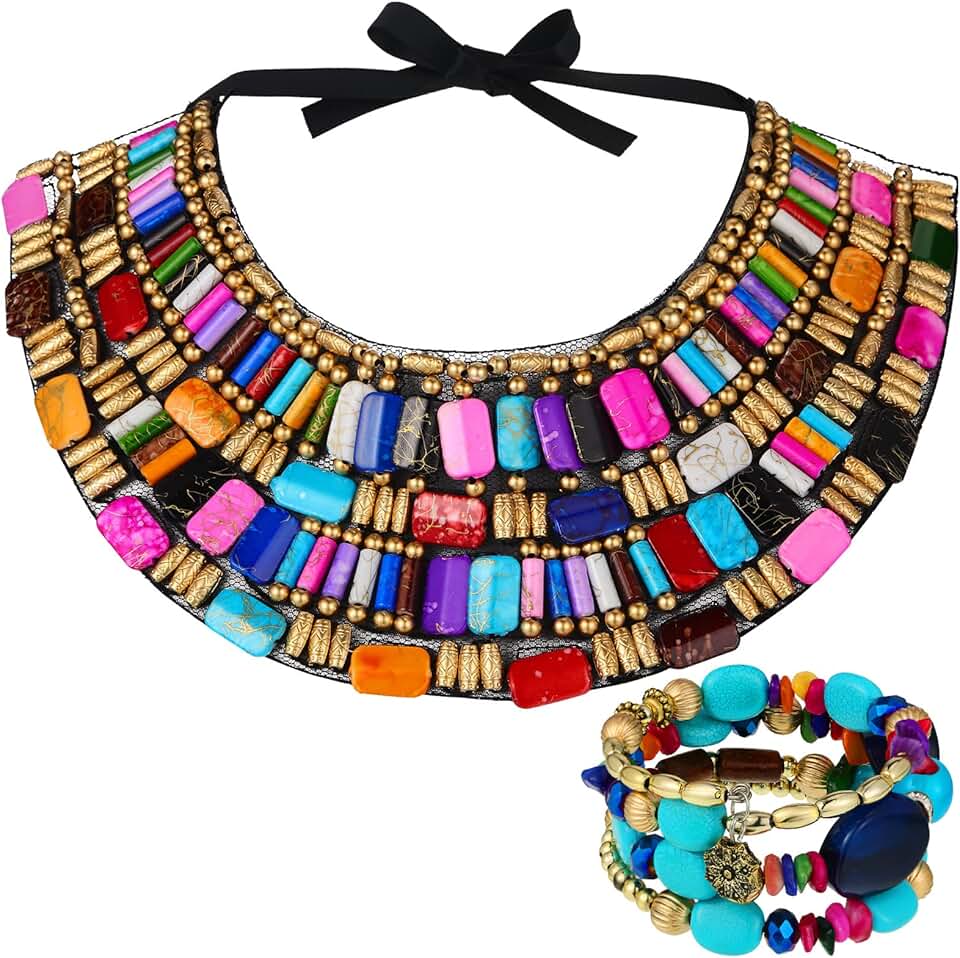 Two African Beaded Choker Necklace Sets for Women