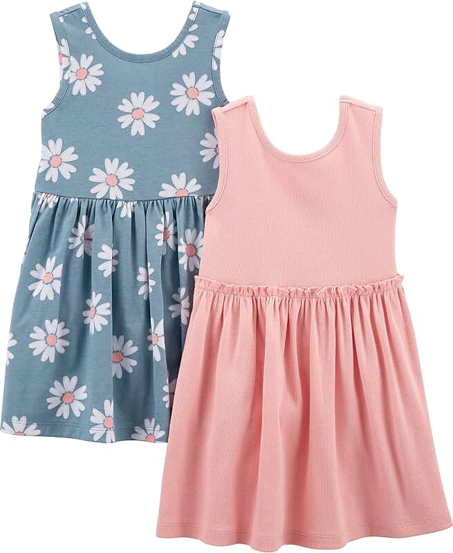 Girls' Short-Sleeve and Sleeveless Dress Sets, 2 Pack