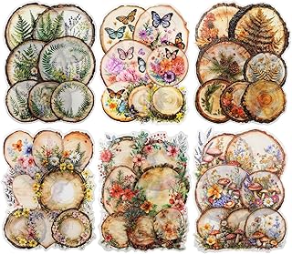 Set of 60 Nature-themed PET Stickers with Flowers, Mushrooms, and Butterflies