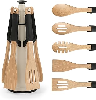 5-Piece Wooden Cooking Utensil Set with Spoon Rest