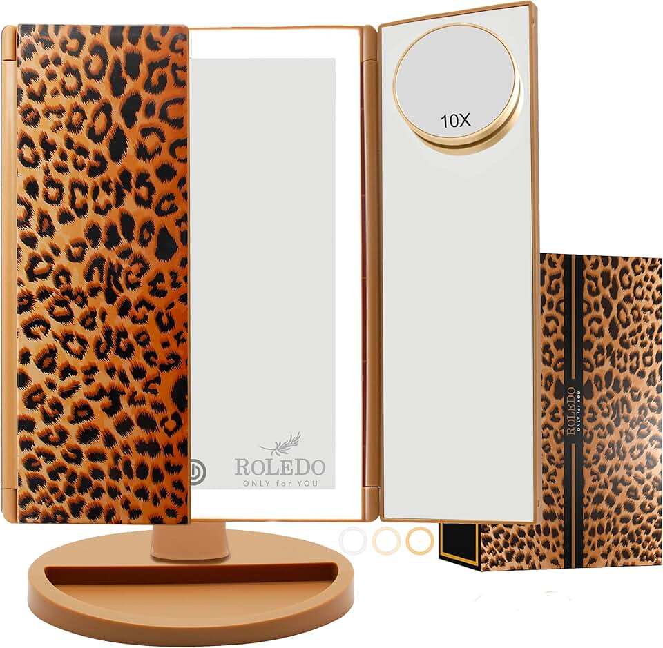Lighted Leopard Print Makeup Mirror with 72 LEDs