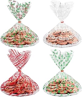 12 Christmas Cellophane Cookie Bags with Twist-Ties