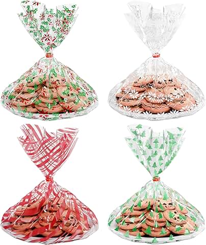 12 Christmas Cellophane Cookie Bags with Twist-Ties
