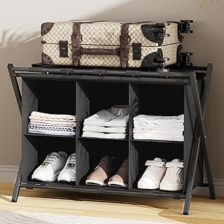 Folding Luggage Rack with Storage Shelf