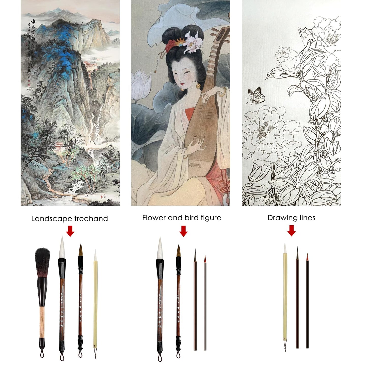10-Piece Chinese Calligraphy Brush Set with Bamboo Holder