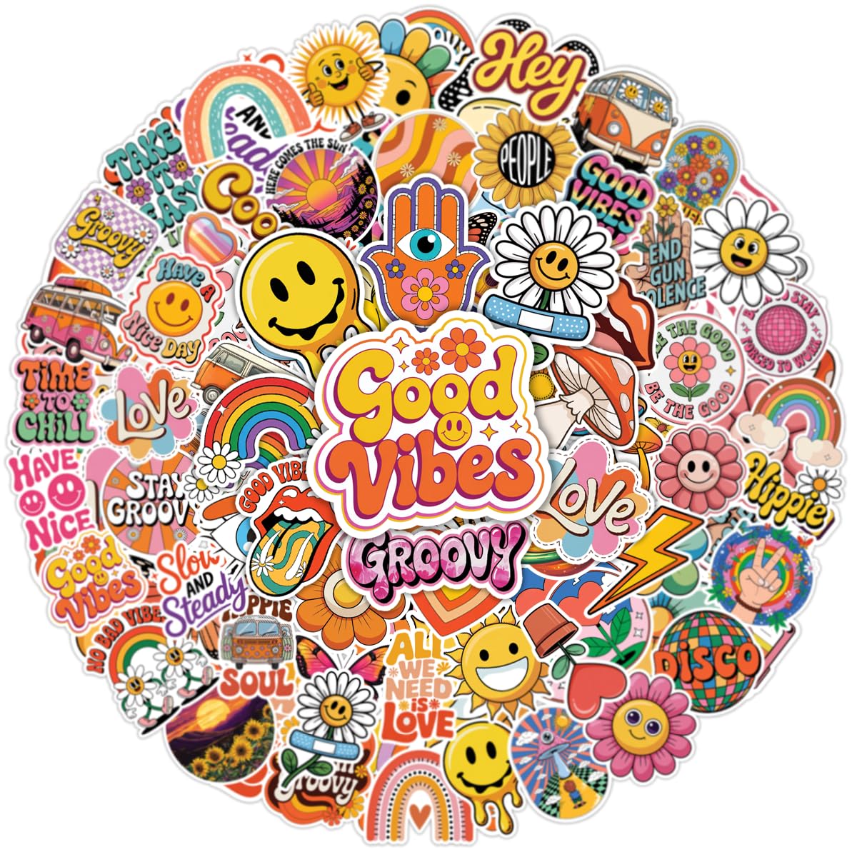 100 Groovy 70s Retro Hippy Stickers for Crafts and Decor
