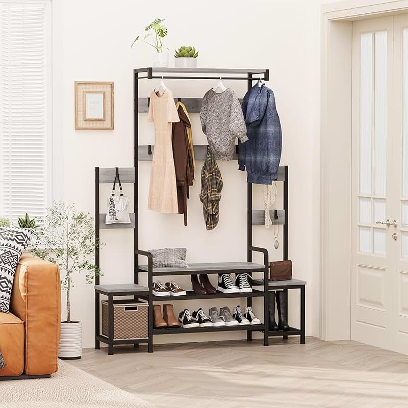 Parent-Child Hall Tree with Bench and Shoe Storage