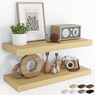 Set of two 31.5-inch rustic wood floating shelves