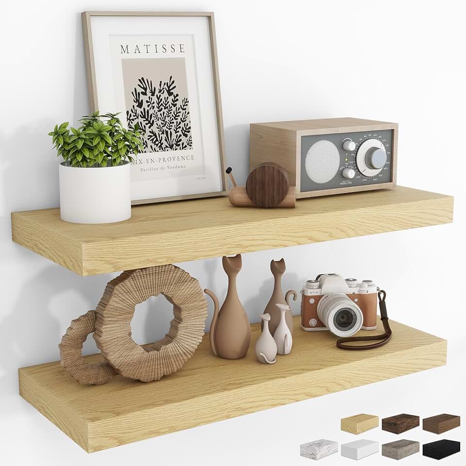 Set of two 31.5-inch rustic wood floating shelves
