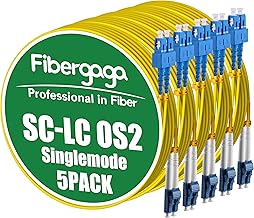 5-Pack OS2 LC to SC Fiber Patch Cables, 8M