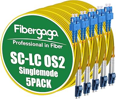 5-Pack OS2 LC to SC Fiber Patch Cables, 8M