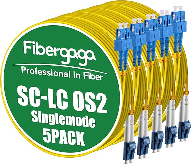 5-Pack OS2 LC to SC Fiber Patch Cables, 8M