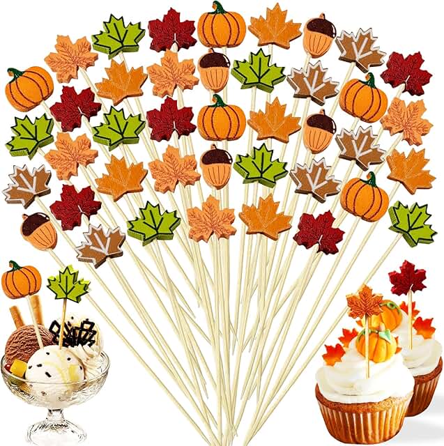 300 Fall Thanksgiving Cocktail Picks with Maple Leaves Pumpkins Acorns