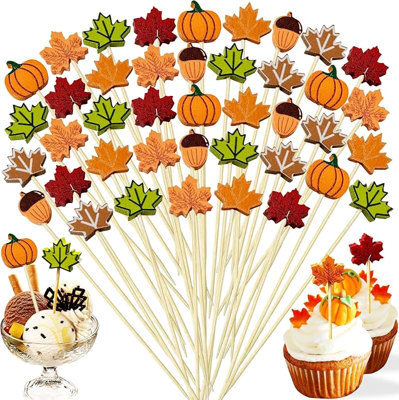 300 Fall Thanksgiving Cocktail Picks with Maple Leaves Pumpkins Acorns