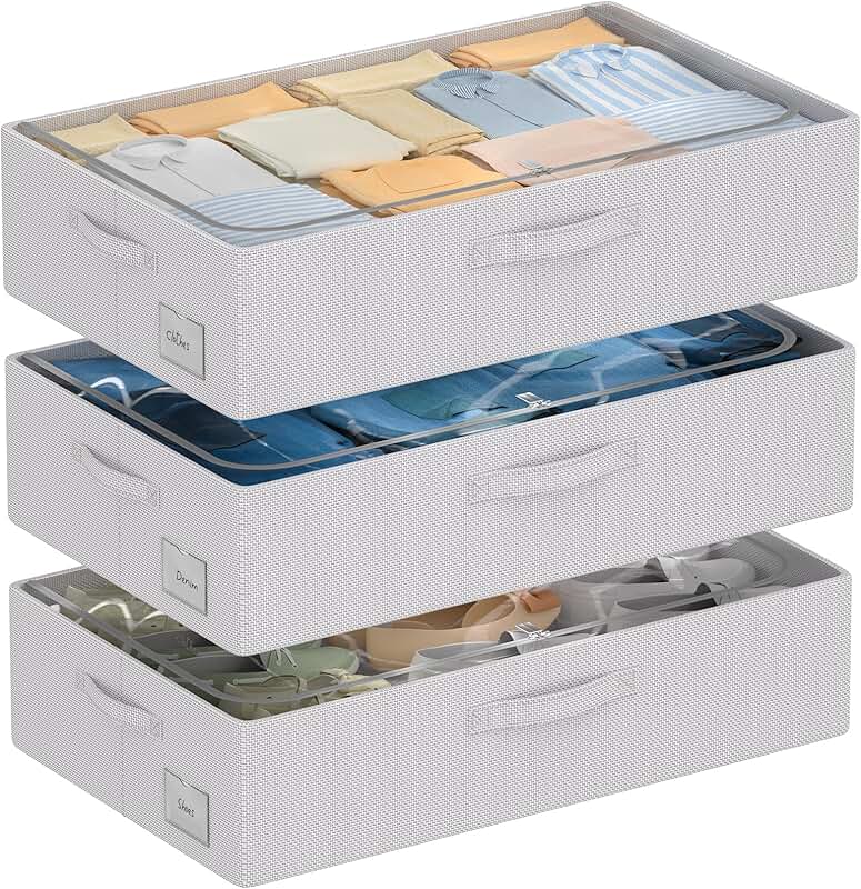 Set of 3 Under Bed Storage Bins with Metal Frame
