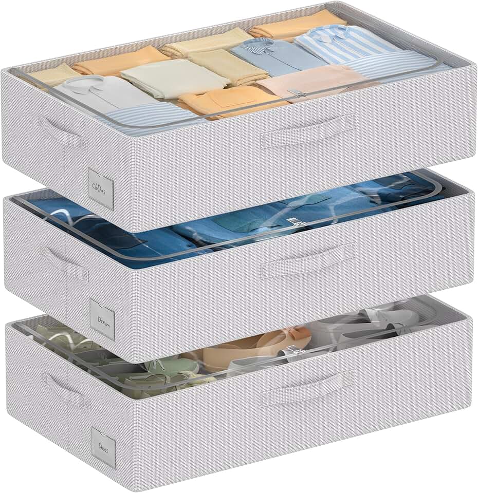 Set of 3 Under Bed Storage Bins with Metal Frame