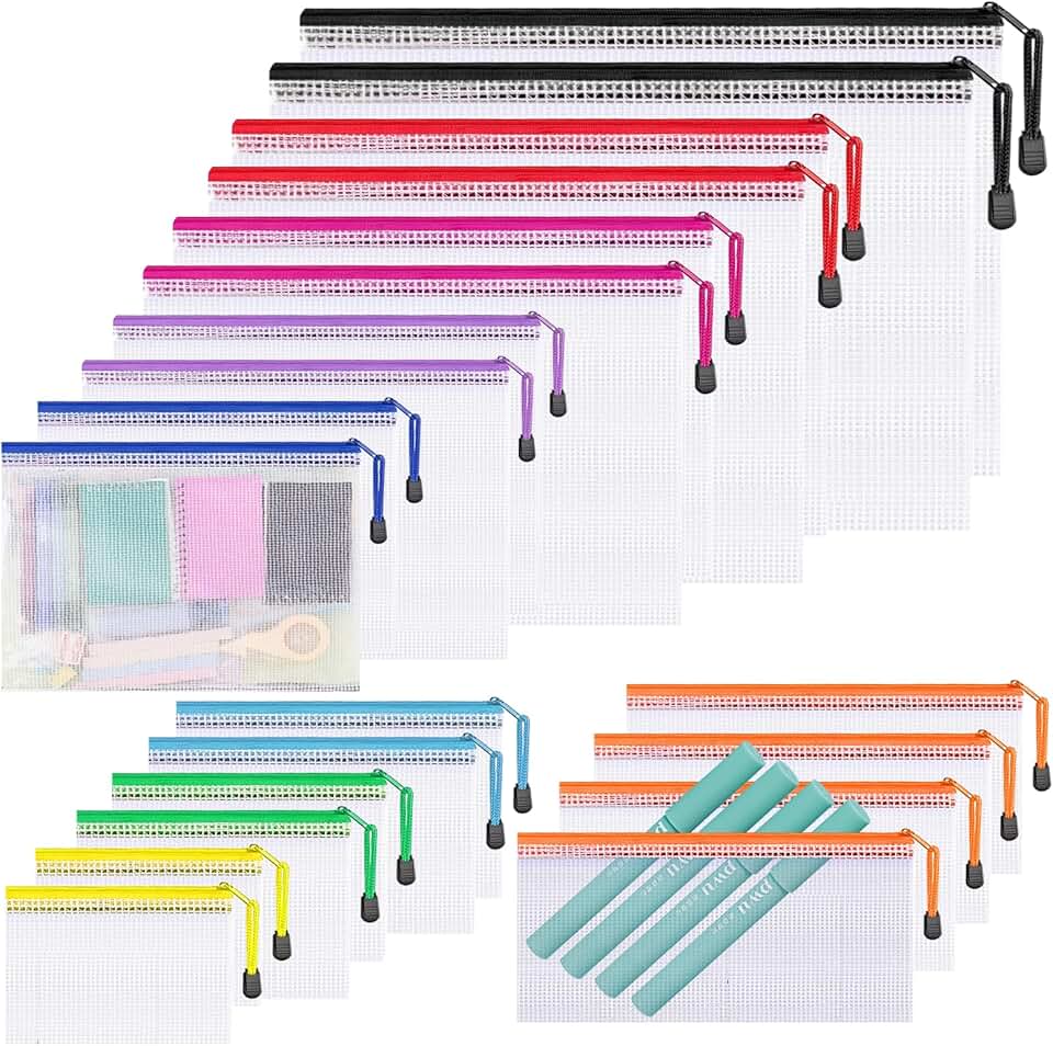 Set of 20 mesh zipper pouches in 9 sizes for storage