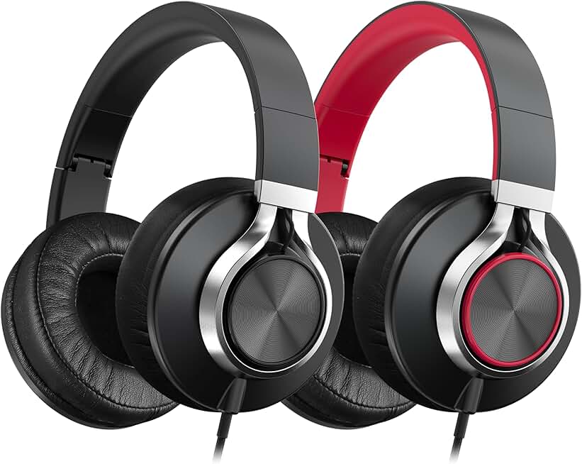 Wired Over-Ear Headphones with Microphone, 2 Pack