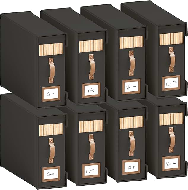 Set of 8 foldable bed sheet organizers with leather handles