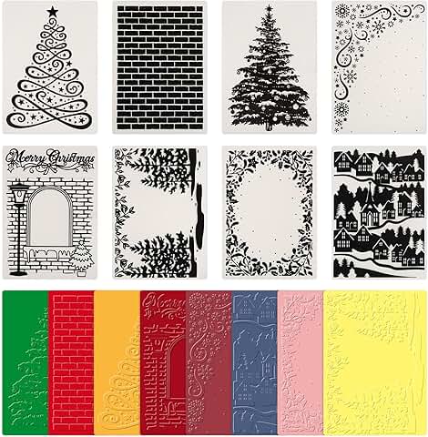 8 Pack Christmas Embossing Folders for Card Making and Crafts