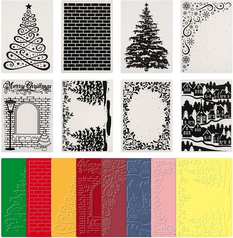 8 Pack Christmas Embossing Folders for Card Making and Crafts