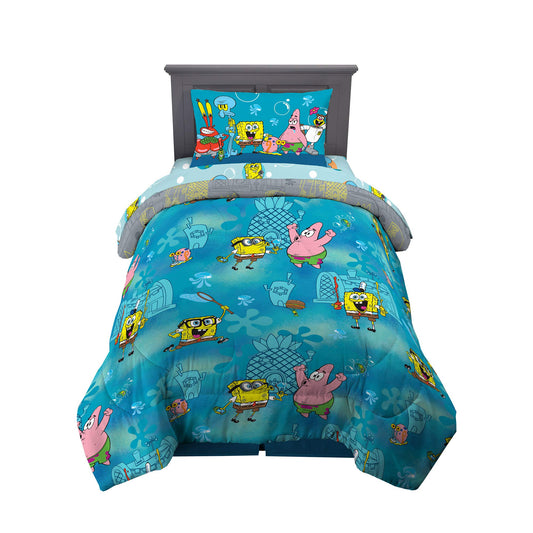 Kids Bedding Super Soft Comforter and Sheet Set, 4 Piece Twin Size, Spongebob