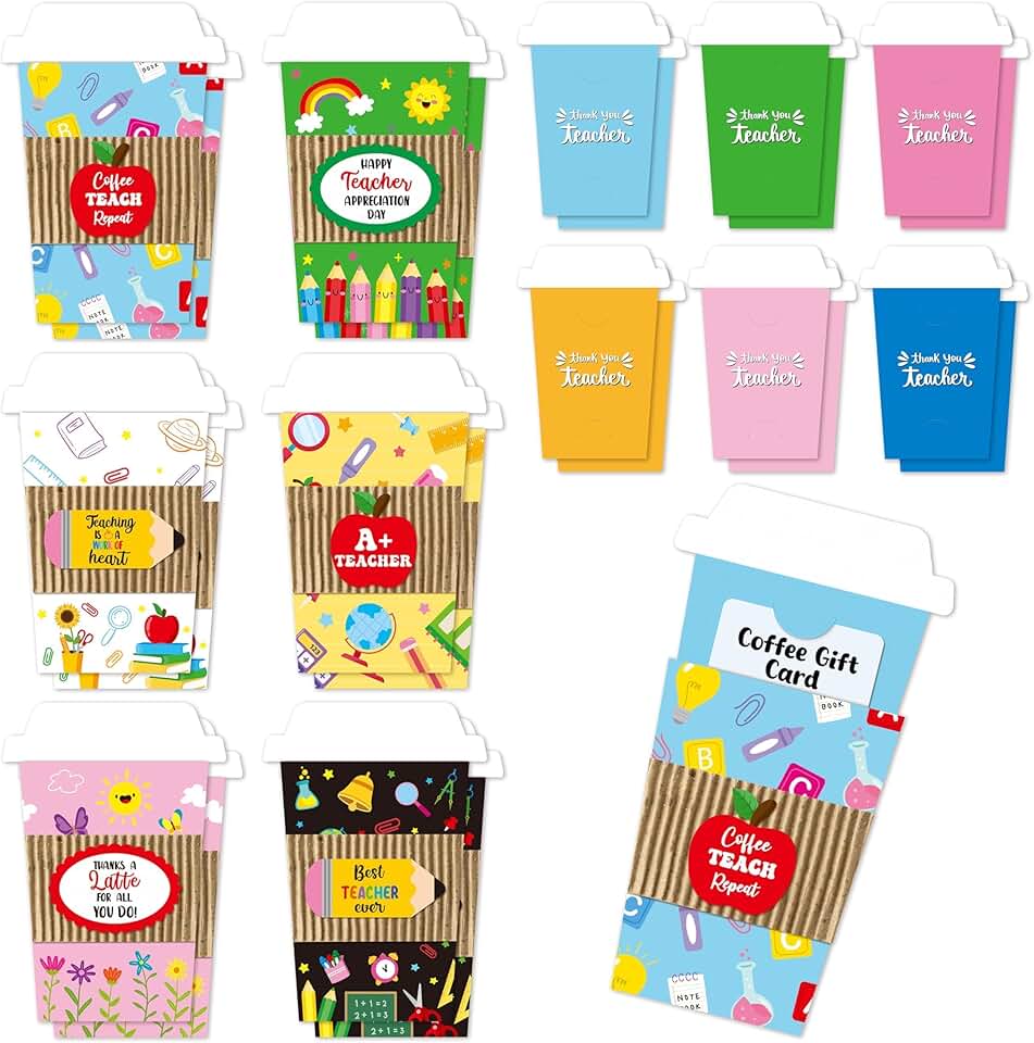 12 Pack Colorful Coffee Gift Card Holders for Teachers