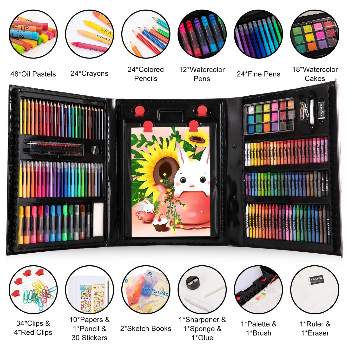 240-Piece Art Set with Double Sided Trifold Easel