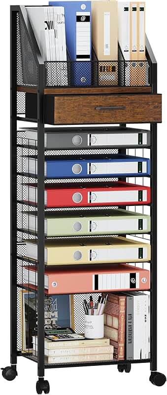9-Tier Rolling File Cart with Drawer and Trays