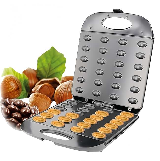 Mini 1400W Waffle Maker with 24-Hole Walnut Cookie Mold