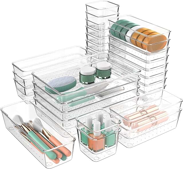 Set of 72 Clear Plastic Drawer Organizers with Non-Slip Pads