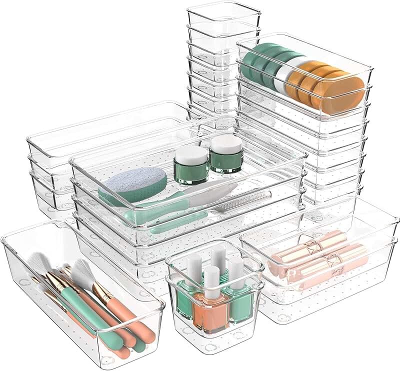 Set of 72 Clear Plastic Drawer Organizers with Non-Slip Pads