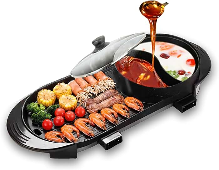 Electric hot pot with grill for indoor use