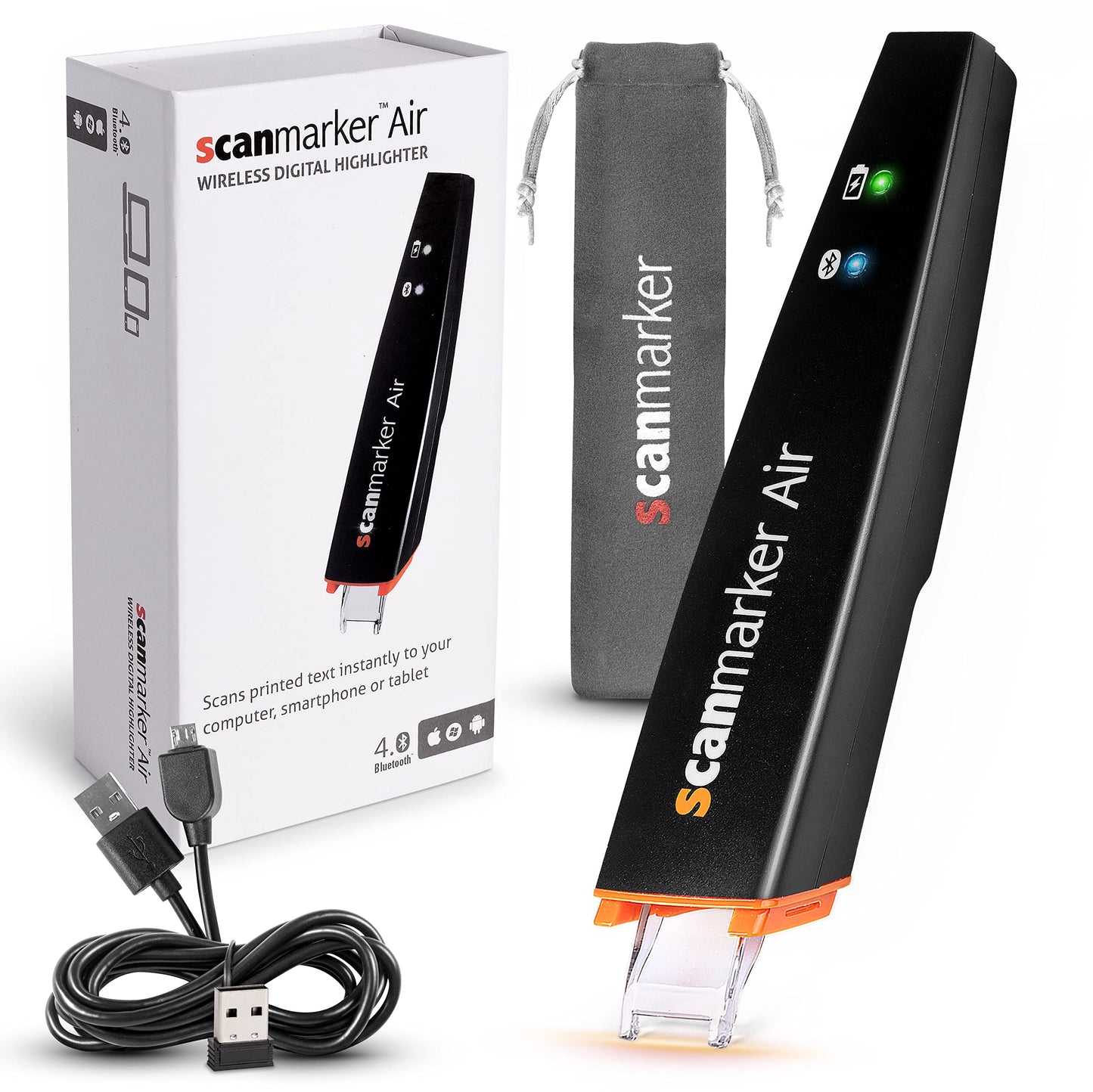 Air Pen Scanner - OCR Digital Highlighter and Reader - Wireless (Black, Air)