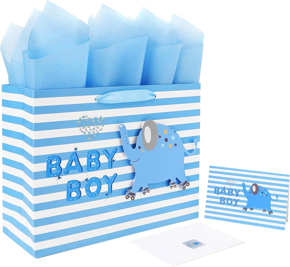 Large Blue Gift Bag with Card and Tissue
