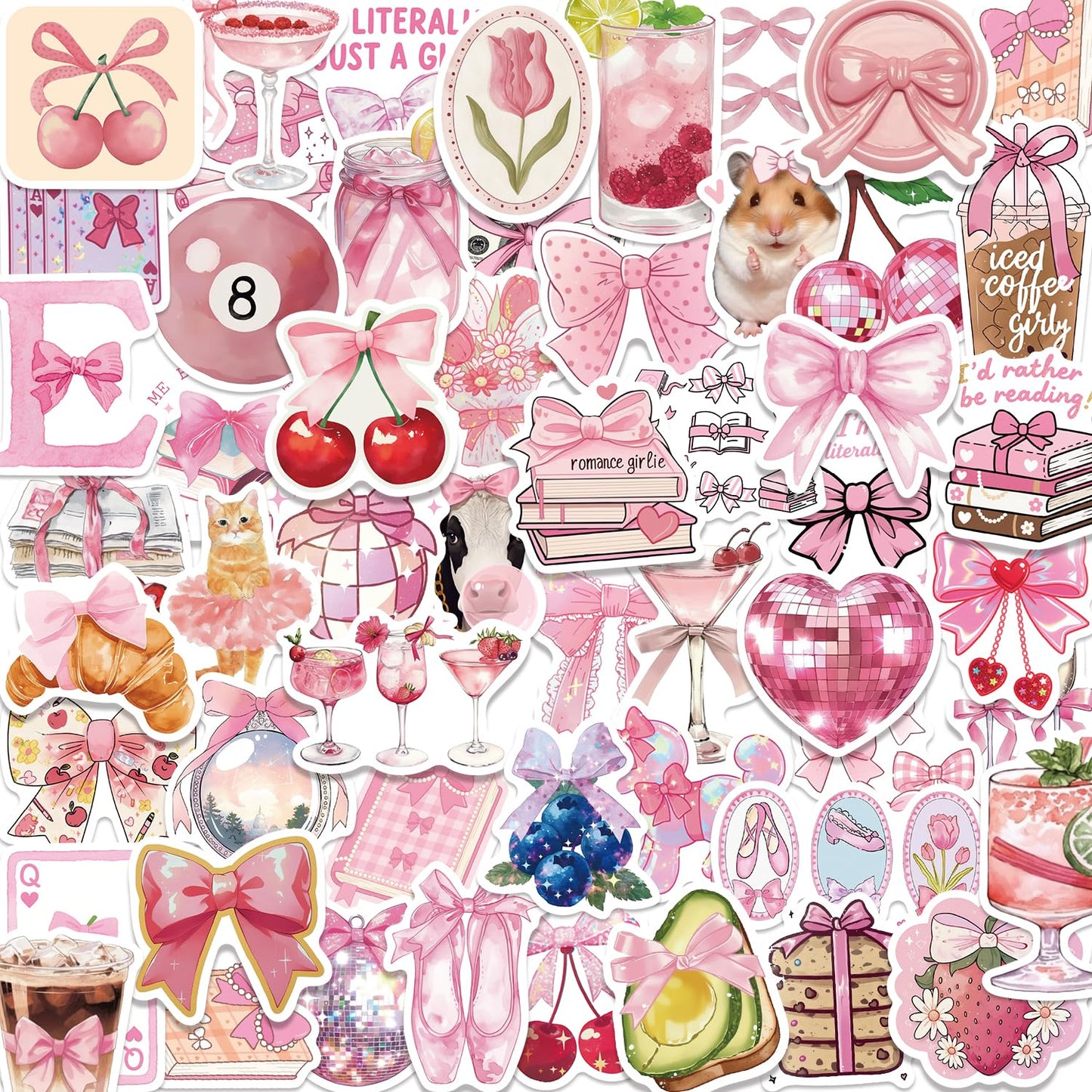 50 Pink Aesthetic Holographic Stickers for Decor
