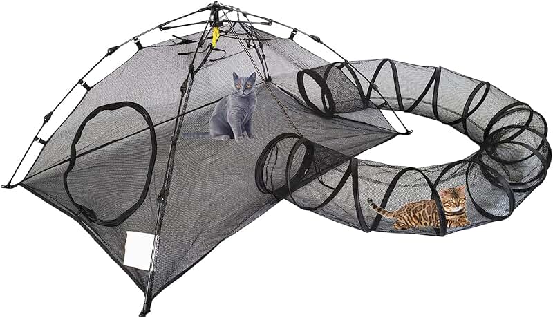 Outdoor Cat Play Tent with Tunnel and Playhouse
