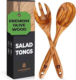 Wooden Salad Tongs and Utensils Set, 12 Inches