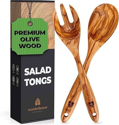 Wooden Salad Tongs and Utensils Set, 12 Inches