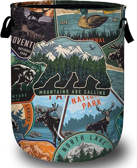 Foldable Mountain Bear Laundry Basket for Clothes and Toys