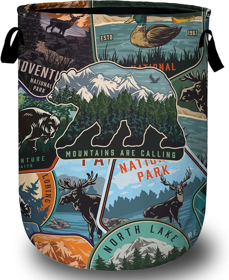 Foldable Mountain Bear Laundry Basket for Clothes and Toys
