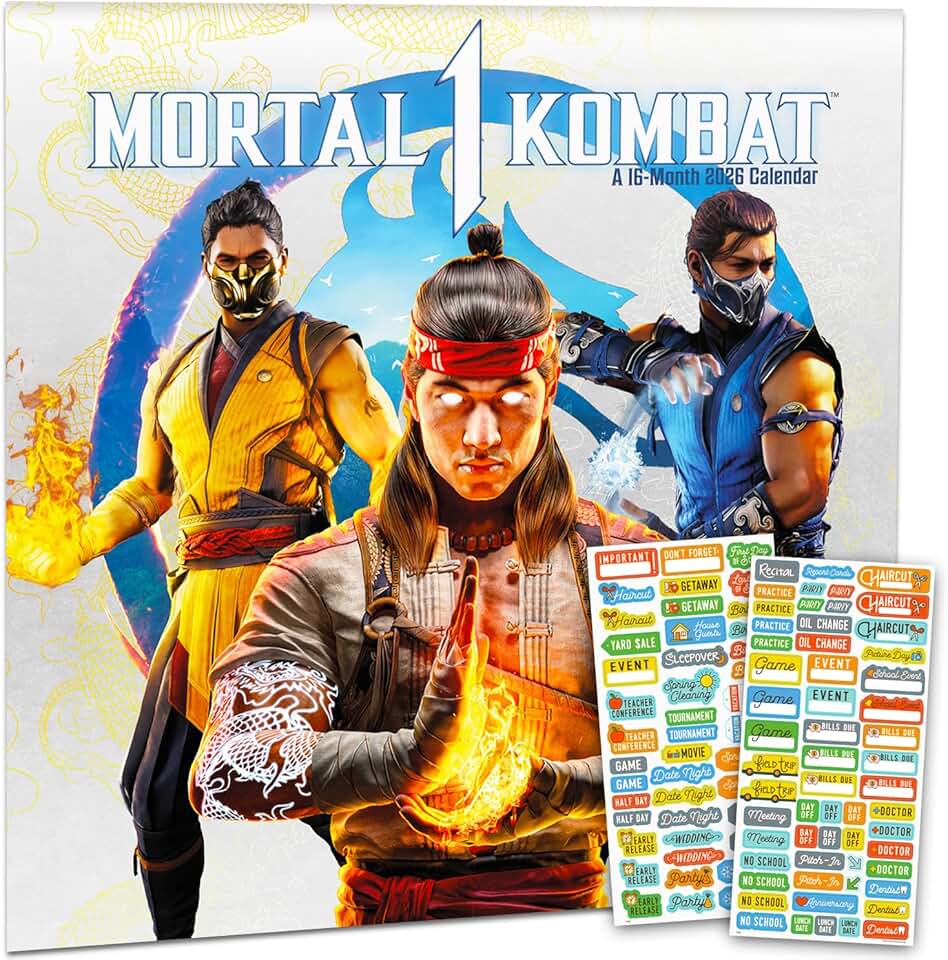 Mortal Kombat 2026 Wall Calendar with Reminder Stickers