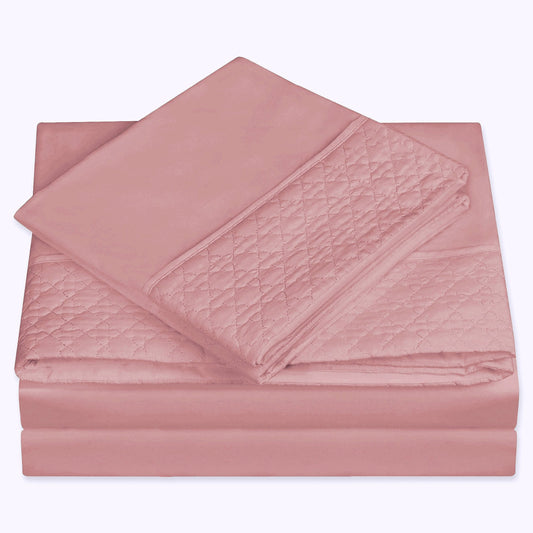 Best, Soft Coziest 4-Piece Bed Sheet Set! 1500 Thread Count Egyptian Quality  Quilted Design on Flat Sheet and Pillowcases  Wrinkle Free,