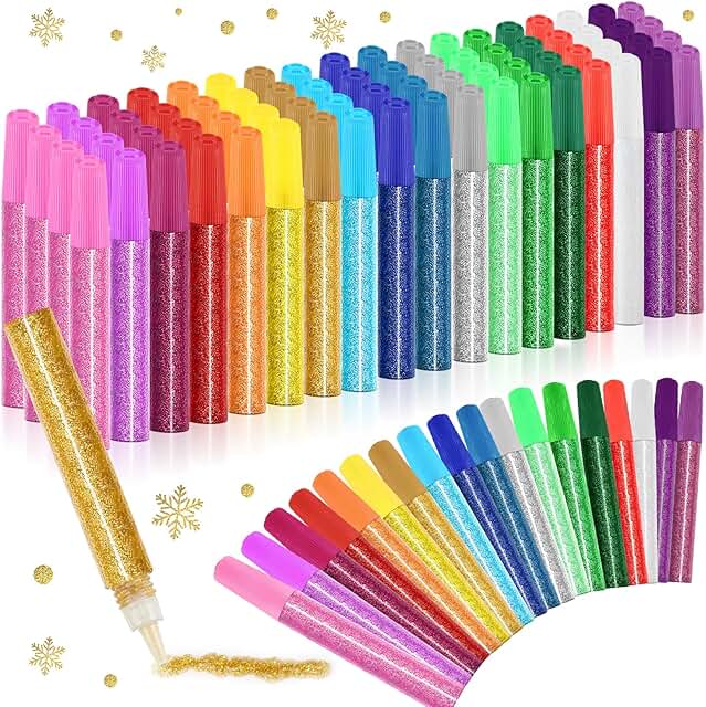 72 Glitter Glue Pens in 18 Colors for Crafts and DIY Projects